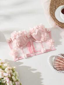 SHEIN Blomma Applikationer Nät Utan band BH:ar - Babyrosa - Visa 1