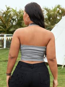 SHEIN EZwear Crop Top in großen Größen mit soliden Farben und Nackenband für den Sommer - Grau - Übersicht 2