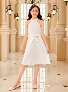 SHEIN 2 Stücke/set Jacket Mit Fransigen Ärmeln Und Halsband Kleid Für Tween Mädchen