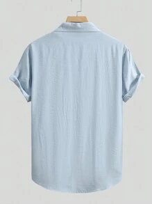 Men's Solid Color Turndown Collar Front Button Short Sleeve Shirt