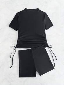 Swim SPRTY Summer Beach Women Solid Color Simple Short Sleeve Surfing Suit