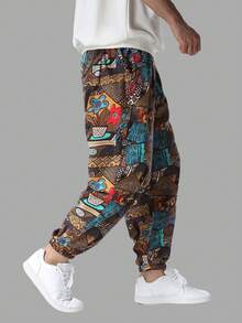 Pantaloni Jogger Con Polsini Elastici E Stampa Astratta Per Uomo - nero - Visualizzare 3