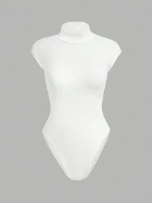 SHEIN EZwear 女款純色立領蓋袖連身衣,適合夏季 - 白色 - 查看 3