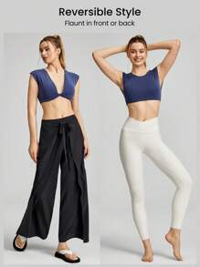 GLOWMODE Modal Ribbed Reversible Knotted Crop Tank Studio Daily Summer - Navy Blue - View 2