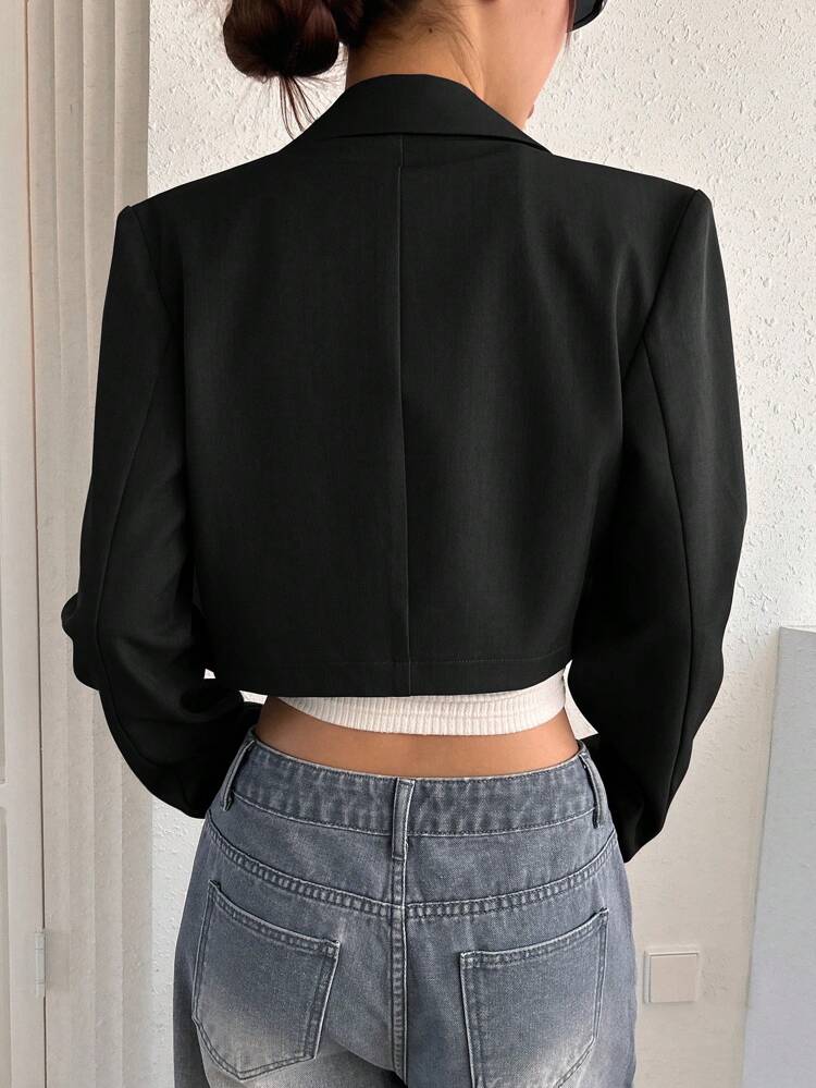 Spring And Autumn Casual Solid Color Lapel Collar Short Blazer Jacket,Fall Women Clothes Business Attire