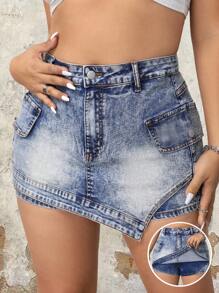 SHEIN ICON Váy denim mặc hàng ngày cỡ lớn - Màu xanh lam - Xem 1