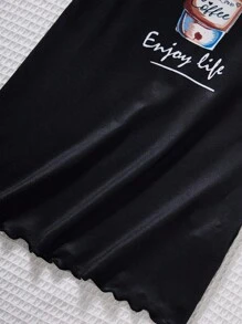 SHEIN Young Girl Daily Casual Knitted Cami Nightgown For Home - Black - View 5