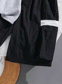 Tween 男孩寬鬆休閒 2 合 1 短袖 T 卹,帶拉鍊口袋和短褲套裝,夏季 - 黑色 - 查看 3