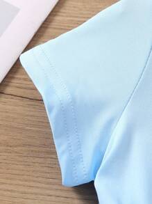 SHEIN Young Girl Solid Color Round Neck Ruffle Hem Short Sleeve Casual Dress For Summer - Blue - View 5
