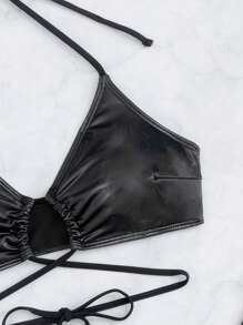 Swim SXY Ladies Solid Color Two-Piece Bikini Set For Vacation Summer Beach - Black - View 6