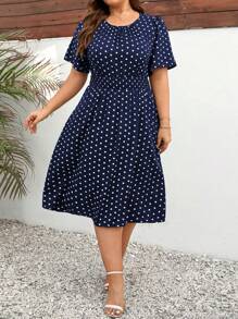SHEIN Clasi 大码女式波尔卡圆点印花连衣裙女式夏季服装 - 藏蓝色 - 查看 8
