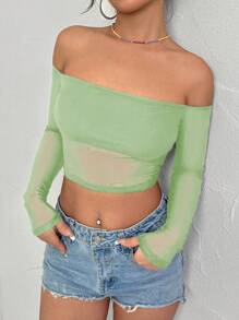 Lunelith SHEIN Lunessa Top transparente de moda para mujer con los hombros descubiertos, ideal para el uso diario en primavera y verano