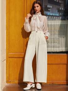 Aveloria Solid Color Wide Leg Pants With Big Pockets For Casual And Fashionable Look Fall Cloth For Women - White - View 5