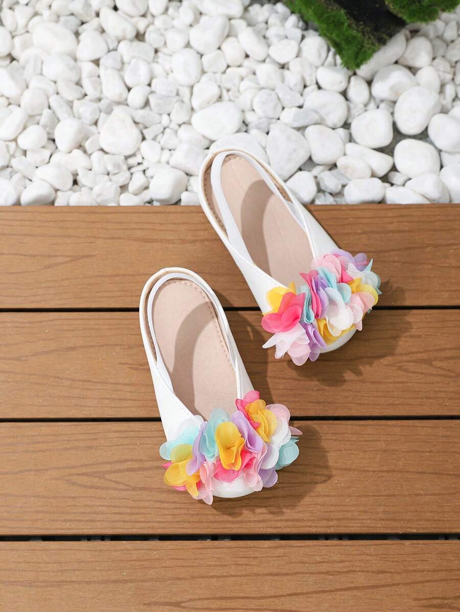 Girl Korean Style Fashionable Flower Decorated Round Toe Flat Shoes Children Fashionable All-Match Soft Bottom Dance Shoes - White - View 1