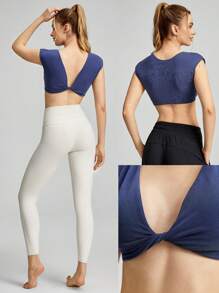 GLOWMODE Modal Ribbed Reversible Knotted Crop Tank Studio Daily Summer - Navy Blue - View 7