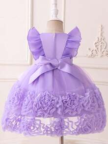 Vestido de niña bebé con volantes de tul y malla de contraste con flores y accesorios, perfecto para fiestas y baile - Púrpura malva - Ver 2