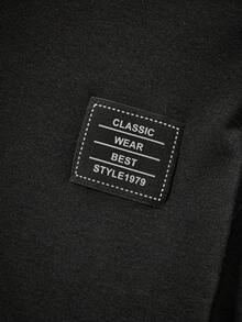 SHEIN 休閒鬆身青少年男童圓領針織T卹，字母印花和貼布裝飾 - 黑色 - 查看 6