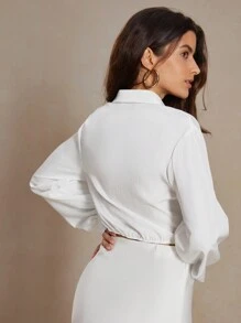 Anewsta Elegant White Satin Cropped Sexy Urban Women Shirt