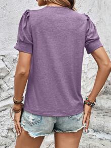 EMERY ROSE Ladies" Solid Color Bubble Sleeve Casual Summer T-Shirt - Mauve Purple - View 2