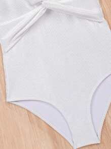 SHEIN Swim 女士純色V領無袖連身泳衣，適用於夏季