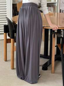 DAZY Women Solid Color Ultra-Loose Long Wide-Leg Pants With Flared Hem - Dark Grey - View 2