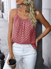 SHEIN LUNE Women Sleeveless Polka Dot Print Casual Daily Wear Tank Top