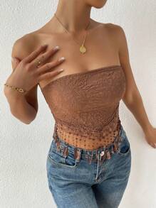 Breezaya Áo liền quần màu trơn cho nữ có viền ren tua rua ngày lễ thời trang phù hợp - Cà phê nâu - Xem 6