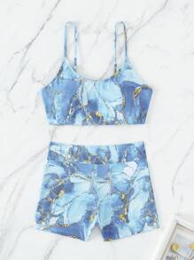 SHEIN Swim 女性全身印花細肩帶沙灘比基尼套裝 - 彩色 - 查看 3