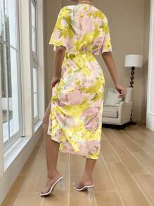 SHEIN Unity Váy xẻ tà cổ chữ V dành cho nữ đi biển thời trang Xuân/Hè - Màu vàng - Xem 2