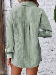 SHEIN LUNE Drop Shoulder Pocket Patched Shirt - Green - View 2