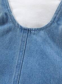 Girls Colorblock Trim Short Sleeve T-Shirt And Overalls Bodysuit Set - Blue - View 4