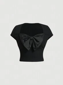 SHEIN MOD Camiseta casual de talla grande y verano para mujeres con lazada romántica en 3D