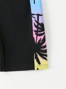 Tween Boys Stand Collar, Raglan Sleeve, Letter Printed, One-Piece Swimsuit - Multicolor - View 3