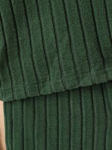 SHEIN Young Boy Striped Knit Polo Shirt And Shorts Set, School, Campus, College - Dark Green - View 6