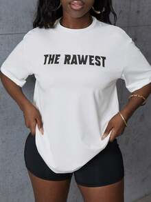 LovelyWholesale Set 2 Piese Top Femei Imprimat Litere Și Pantaloni Scurt Solid Color