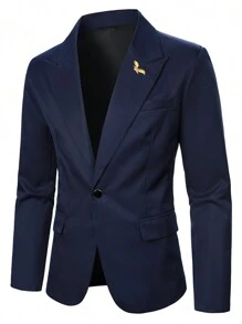 Calvornis 男士鳥刺繡槍領單排扣時尚西裝外套和褲套裝 - 藏蓝色 - 查看 4