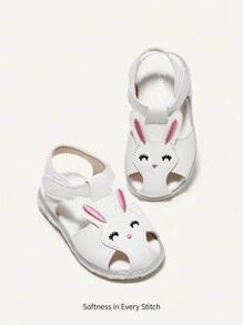 Cozy Pixies 1 Par De Sandalias Con Correa Decorativa De Conejo Bordadas A La Moda Y Bonitas Para Bebés/niñas Pequeñas Con Cierre De Gancho Y Bucle, Blanco