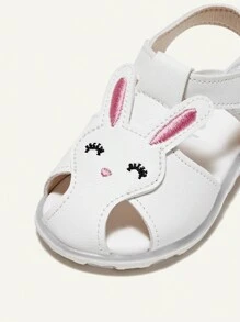 Cozy Pixies 1 Par De Sandalias Con Correa Decorativa De Conejo Bordadas A La Moda Y Bonitas Para Bebés/niñas Pequeñas Con Cierre De Gancho Y Bucle, Blanco