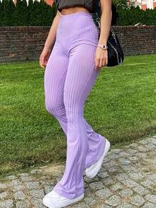 1 quần ống loe cạp cao thời trang kẻ sọc bó sát dành cho nữ - Màu tím  Violet - Xem 5