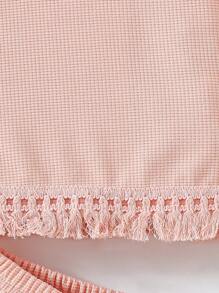 Young Girl 2pcs/Set Fringe Hem Tank Top And Shorts Outfit - Pink - View 3