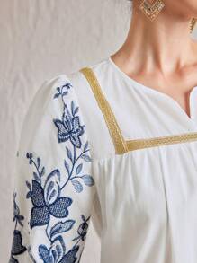 Mulvari Elegante vestido de manga larga para dama con bordado de flores de moda