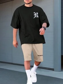 Manfinity Homme Men Plus Size Letter Print T-Shirt And Shorts Set For Summer Daily Wear - Multicolor - View 1