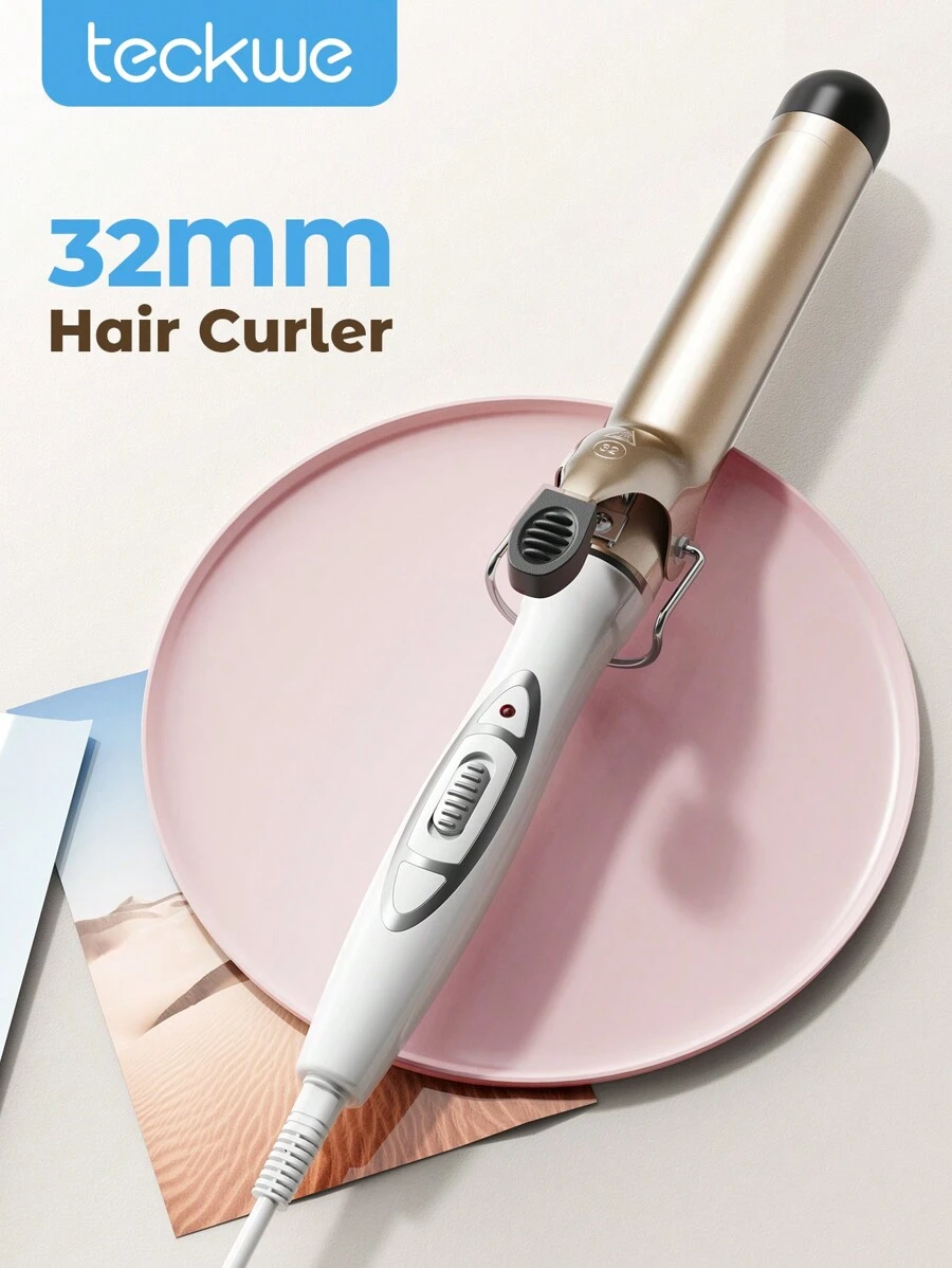 Teckwe Curling Iron,32mm Barrel Produces Classic Curls Power Cord 360° Rotation & 10S Quick Shaping For Use On Short,Medium And Long Hair - EU Plug
