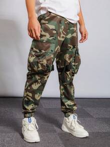 迷彩多口袋男式戶外工作裝，多功能設計 - 軍綠色 - 查看 5