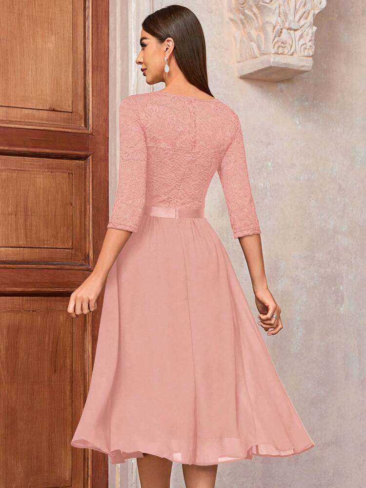 MIUSOL Conjunto de corsé con encaje floral y falda acampanada de gasa, para fiesta y baile