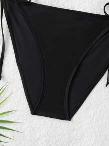 SHEIN Swim V-Neck Wire-Free Summer Beach Bikini Set With Separated Bikini Set - Black - View 3
