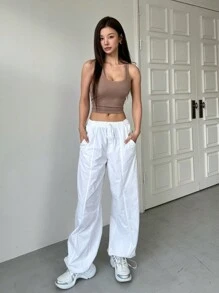 DAZY Solid Color Cropped Tank Top Sexy Top - Mocha Brown - View 2