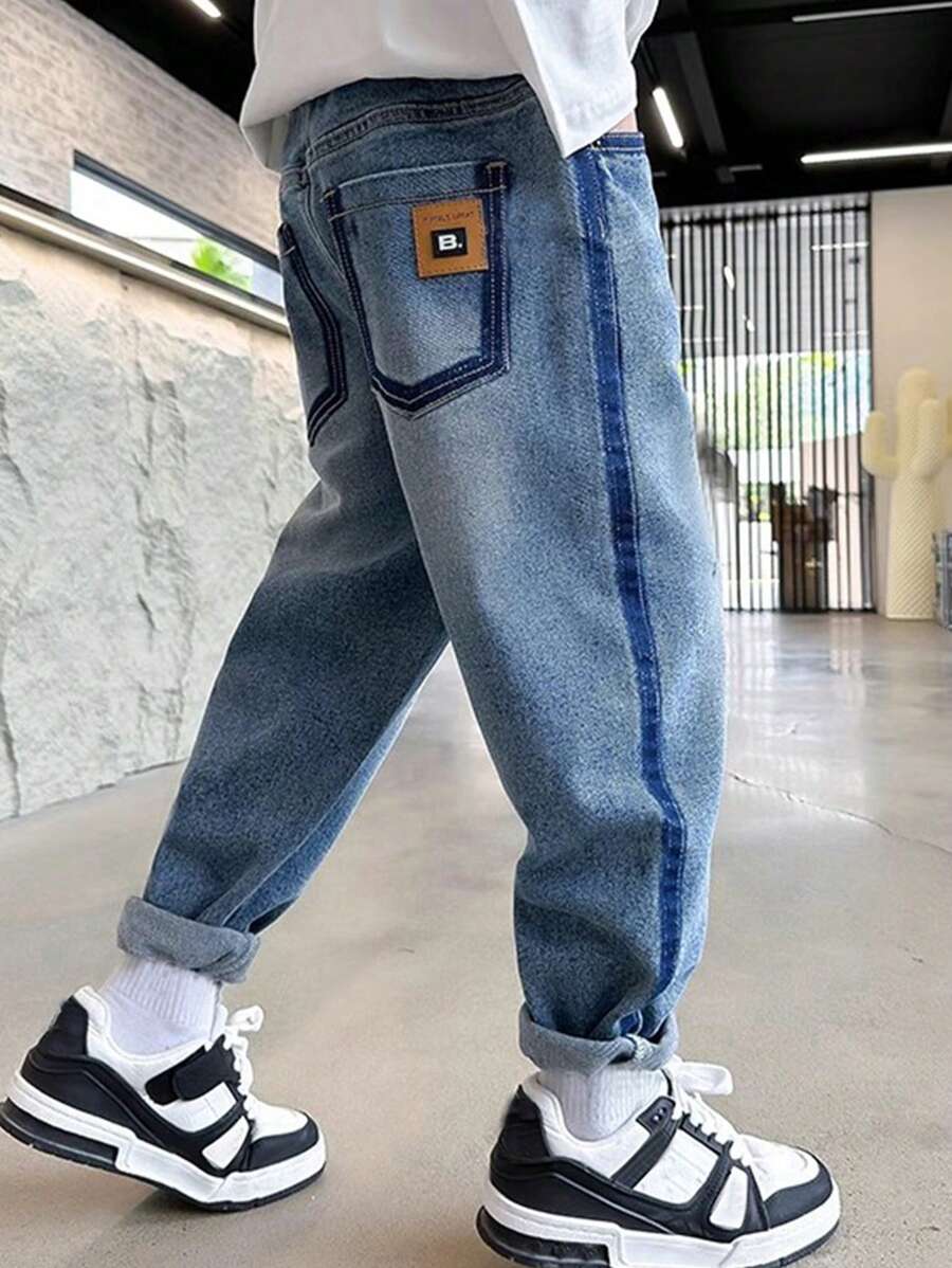Tween Boys' Jeans With Letter Patch Decoration
