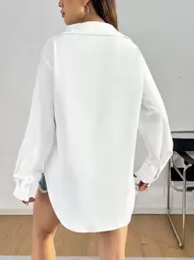 Chiquease Chemise boutonnée à manches longues et de couleur unie pour femmes