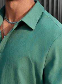 Manfinity Homme Camicia da uomo a maniche lunghe in tinta unita per taglie forti, camicia verde semplice con bottoni per uscire - Verde - Visualizzare 6